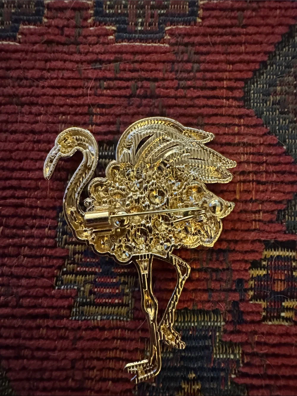 NWOT Gold-Tone Flamingo Brooch with Blue Crystal Accents
